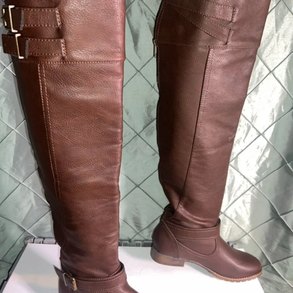 Robynne JustFab Brown over the knee leather fashion boots Sz.‎ 8